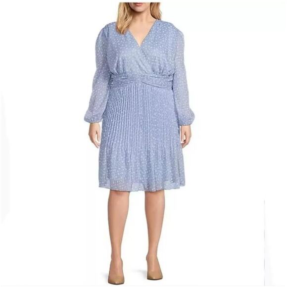 NWT Alex Marie Polka Dot Dress Women's Plus Size 20W Blue White Chiffon Wedding - Picture 3 of 12